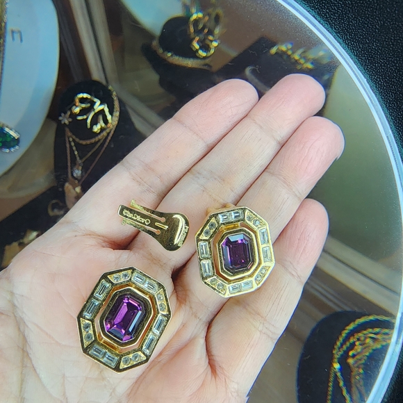 Jewelry - CHRISTIAN DIOR Elegant Gold and Purple Earrings
